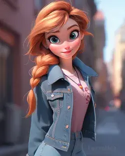 Modern Anna, wearing jeans, Disney Princess