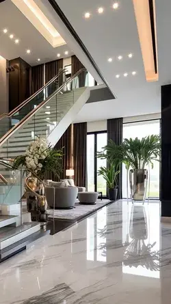 Luxury modern house interior design with amazing big staircase with marble finish