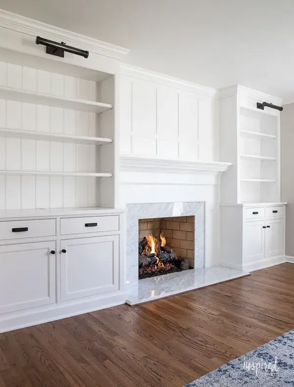 Modern, white, farmhouse fireplace