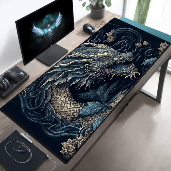 Desk Mat, Oriental Japanese Dragon Large Desk Pad, Extend Gaming Mouse Pad, Chinese Dragon Mousepad Mousemat, Deskpad Deskmat Mauspad