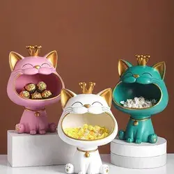 resin Lucky Cat Statue Sculpture Table Decoration Miniature Figurine Storage Box Modern Living Room Desk Home Decor 230327