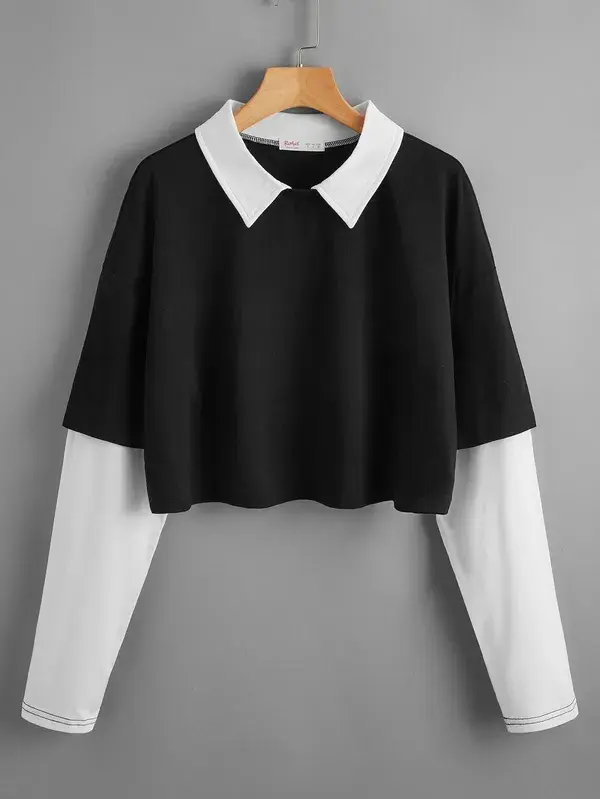 Plus 2 In 1 Colorblock Crop Tee