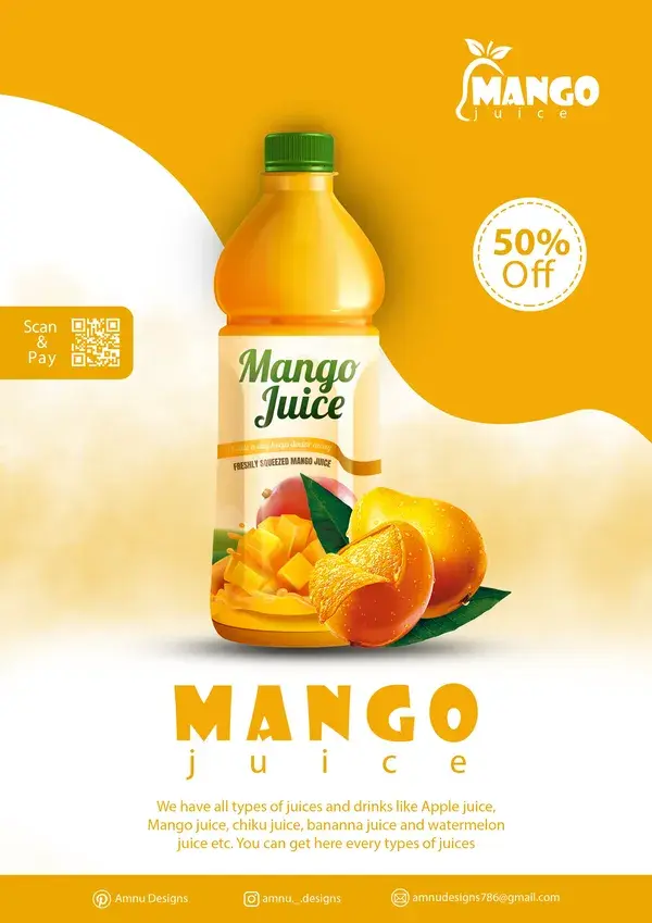 Mango juice advertisement poster design idea.