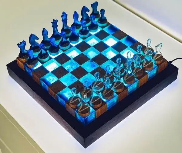 Handmade Gift Epoxy Chess Set Wood Chess Set Resin Chess Set