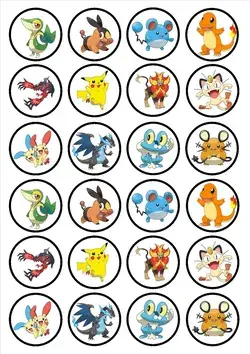 24 Poke mon Edible Premium Thickness SWEETENED Vanilla,Wafer Rice Paper Cupcake Toppers/Decorations : Amazon.co.uk: Grocery