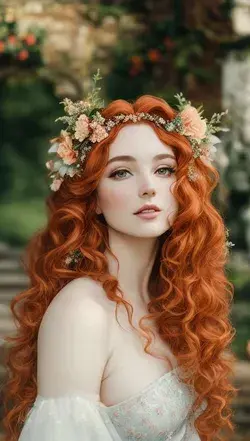Pale Skinned, red haired lady with flower crown