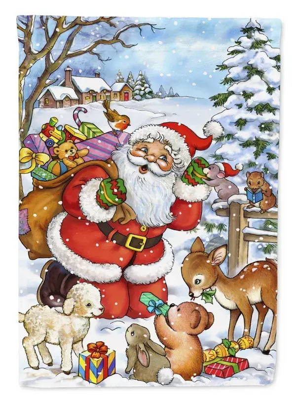 Christmas Santa Forrest Friends Flag Canvas House Size APH4571CHF