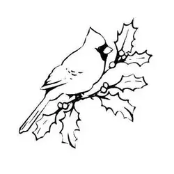 CARDINAL on HOLLY BRANCH Mounted Rubber Stamp - Christmas, Winter Bird #7