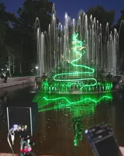 Amazing laser light on beautiful fountain
