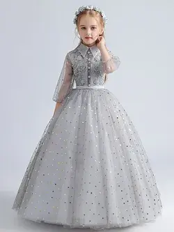 Cann't Miss $149 In Stock:Ship in 48 Hours Gray Sequins Short SLeeve Flower Girl Dressl