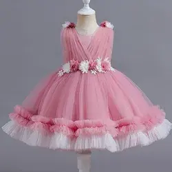 Girl Flower Bow Sleeveless Princess Dress| Party Dress| Cute Outfits | Baby Dress | Pink Outfits