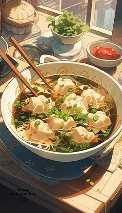 Nourishing Elixir: Illustration Capturing the Warmth and Nourishment of Wanton Soup