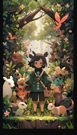 Kawaii Anime Forest: Adorable Characters in a Whimsical Fan Art