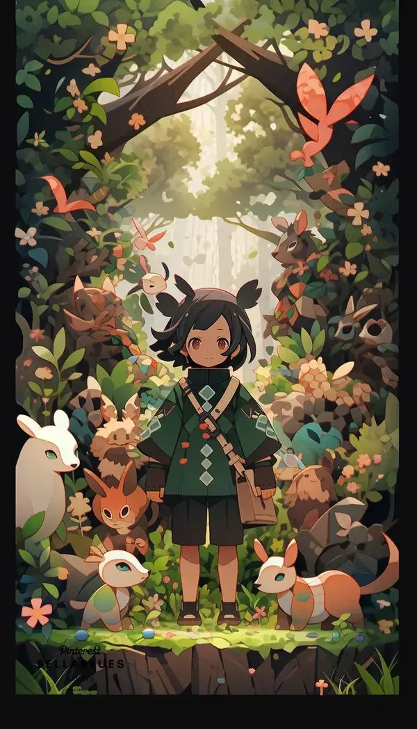 Kawaii Anime Forest: Adorable Characters in a Whimsical Fan Art