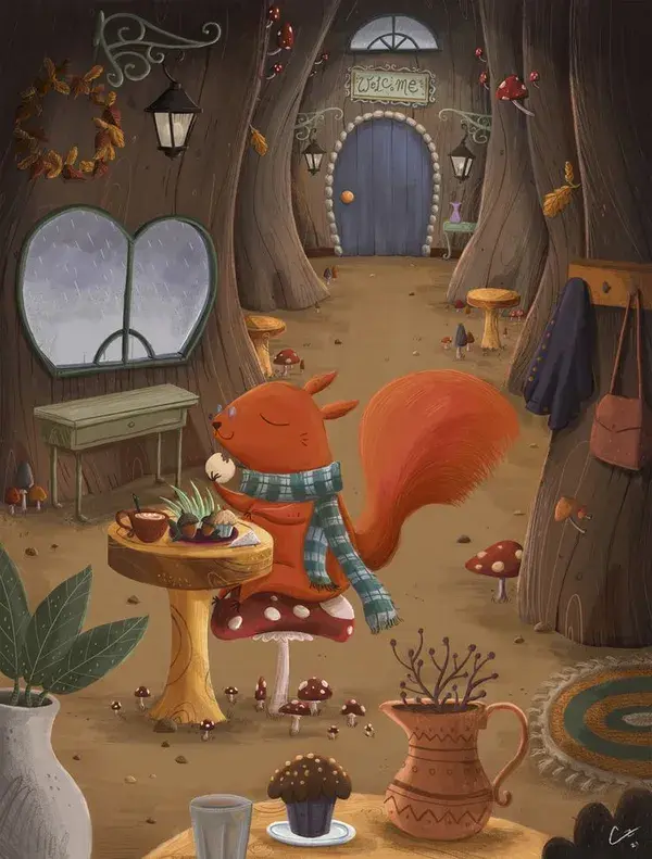 Squirrel Cafe Illustration