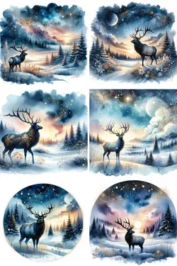 Majestic Winter Elk Clipart - 14 High Quality PNGs, Memory Books, Junk Journals, Scrapbooks, Planner