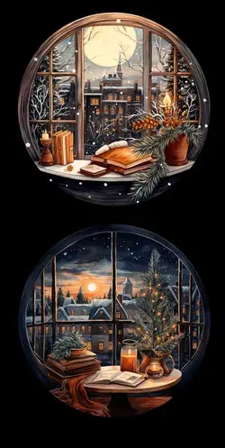 Christmas watercolor window clipart