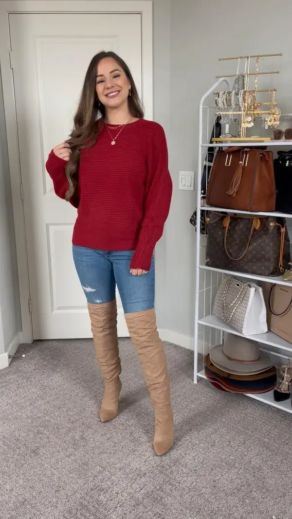 Sweater Outfit Idea, Over the Knee Boots Outfit Inspo, Fall Outfit Ideas, Casual Outfit