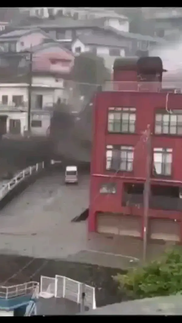 A landslide with a mud flow in the city of Atami (Japan, July 3, 2021).