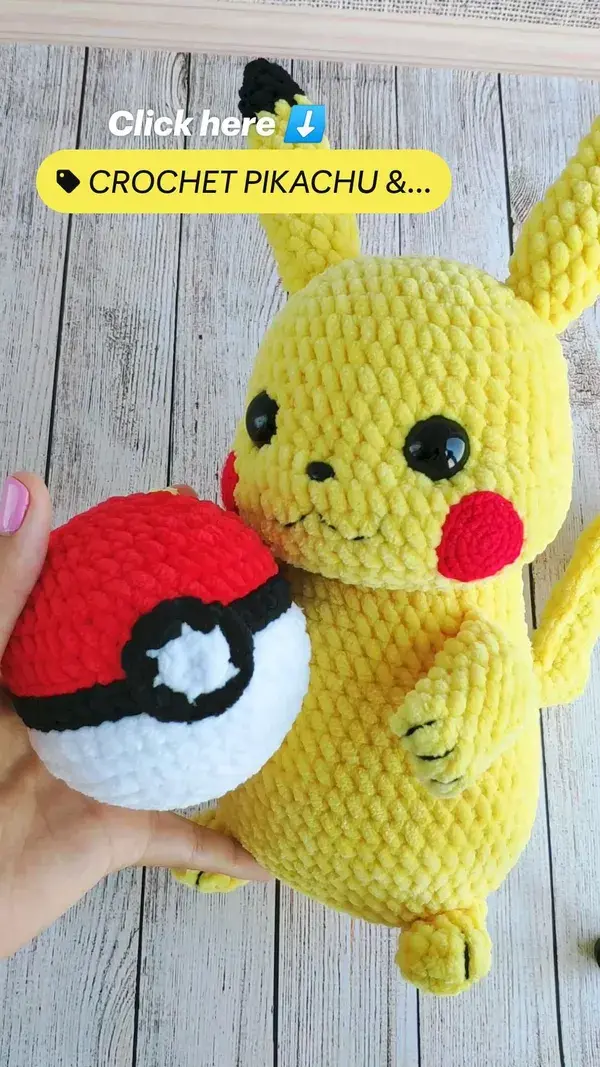 Crochet Pikachu & Pokeball pattern, amigurumi Pokemon, detective pikachu