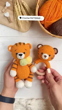 Amigurumi crochet patterns tiger: toy and rattle set