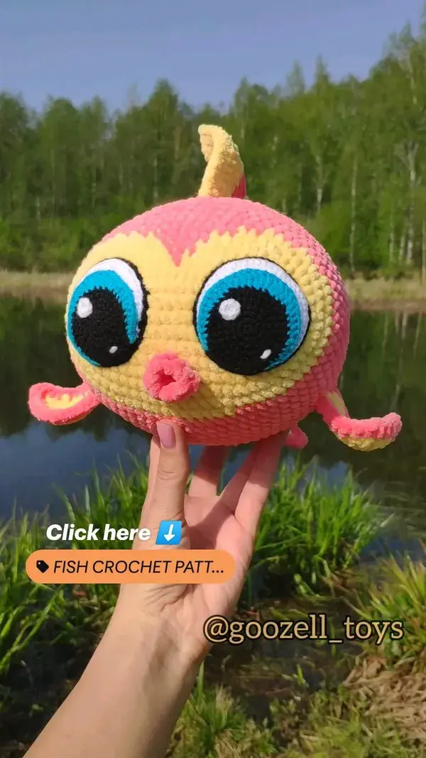 FISH CROCHET PATTERN, Amigurumi Cuddle Fish with big eyes, Plush fish toy tutorial, Fancy Tail