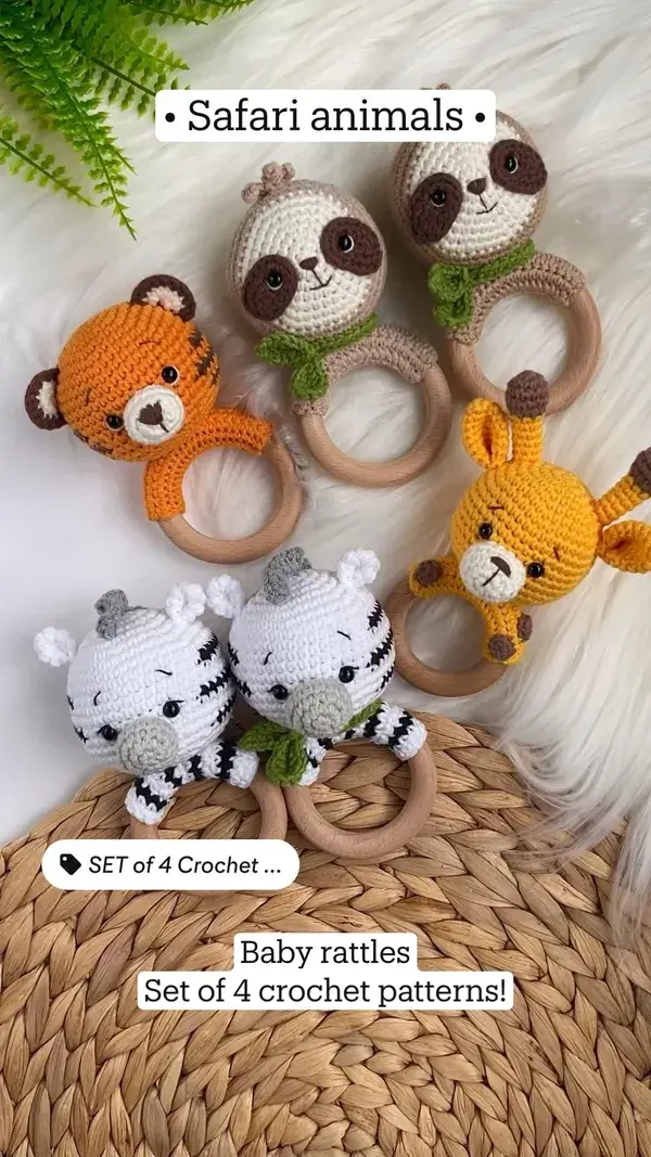 • Safari animals • safari baby rattles crochet patterns PDF