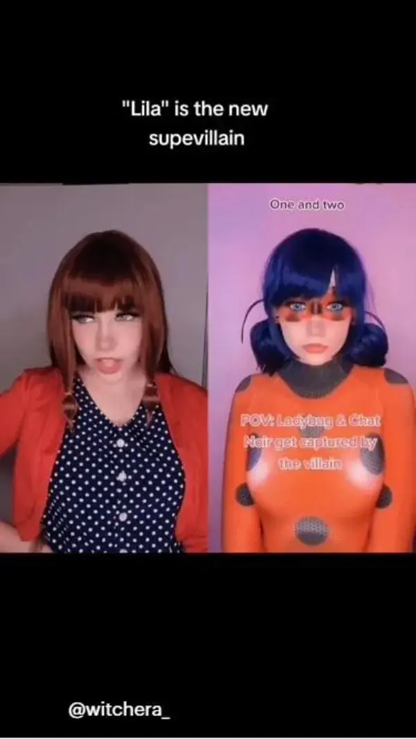 Lila as the new hawkmoth captures Ladybug and Cat Noir (@witchera_ on YouTube, Instagram & Tiktok)