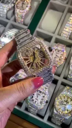 cartier santos vvs moissanite diamond iced out customized hip hop jewelry watch