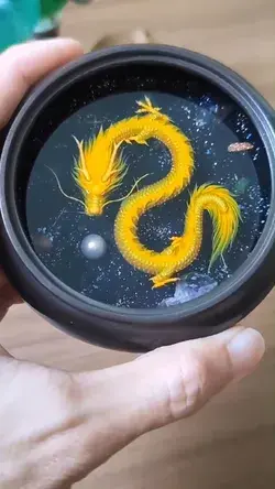 Hand-painted small golden dragon resin painting