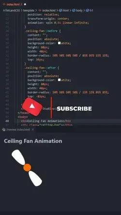 Ceiling Fan animation HTML and CSS tutorial for beginners 2021 #shorts #coding
