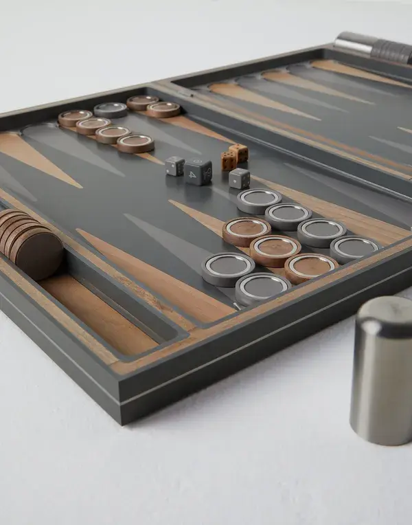 Brunello Cucinelli, Walnut wood Krion® and steel Backgammon set, Brown, One Size