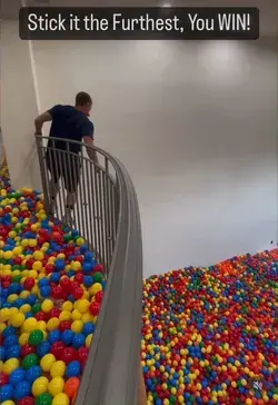 One of the many creative things you can do with ball pit balls... 😂