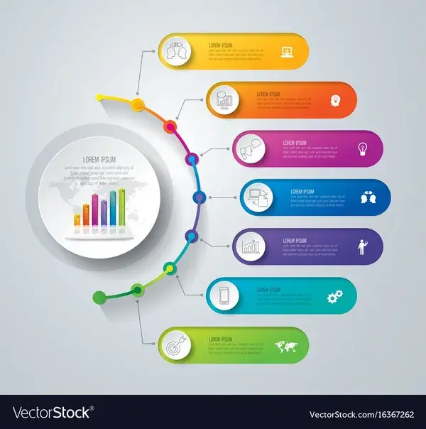 Timeline infographics design with 7 options Vector Image