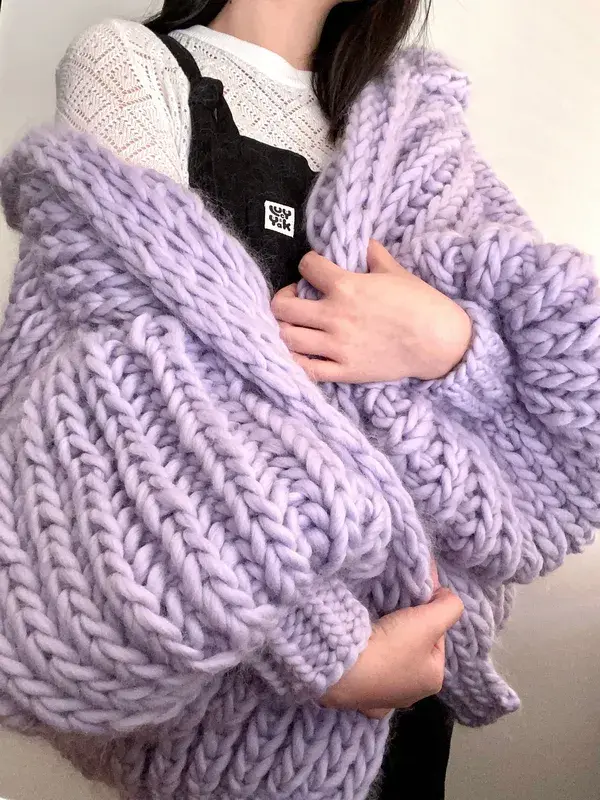 Marshmallow Cardigan | Digital Download | Chunky Hooded Knit Cardigan Pattern | Blanket Cardigan | Beginner Friendly | Seamless