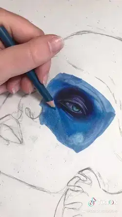 Blue portrait pencil drawing