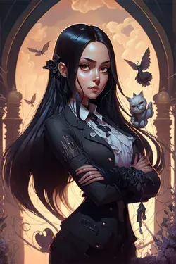 Wednesday Addams Fan Art Inspired by Ross Tran and Alphonse Mucha