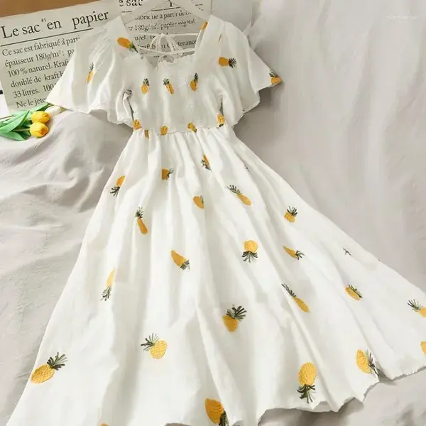 Casual Dresses Women Sexy Ruffle Puff Sleeve Off Shoulder Embroidery Summer Party 2023 Korean Elegant Vintage Kawaii Strawberry Dress
