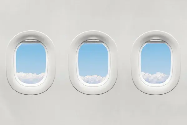 Isolated airplane window stock photo containing air and aircraft