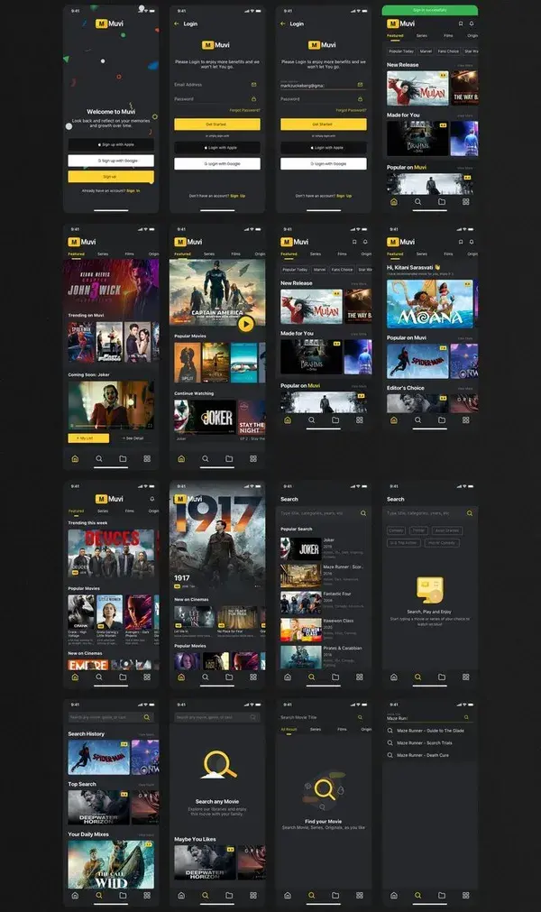 Muvi - Movie Streaming UI Kit Complete Pack of 80+ Movie Streaming Screens.