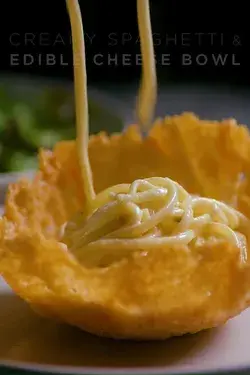 Creamy Spaghetti with Edible Cheese Bowl