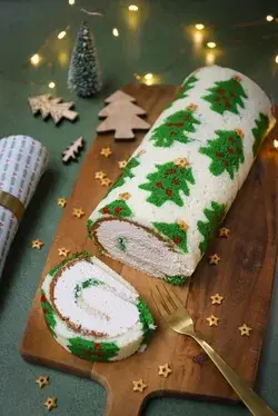 Kerstbomen cakerol met koffie en speculoos •