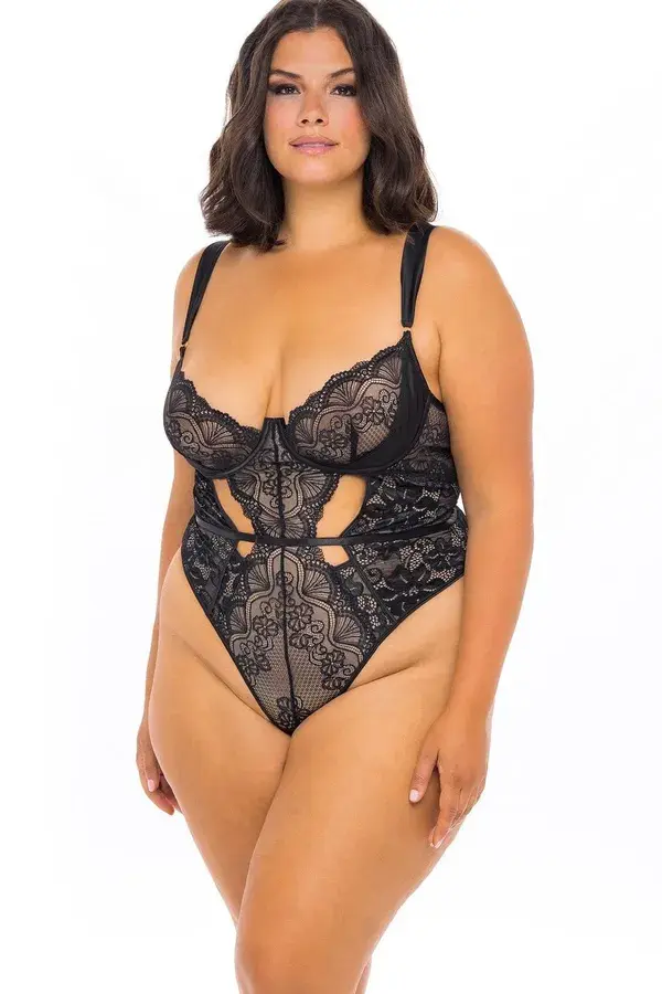 Lace Unlined Teddy - Black / 4X