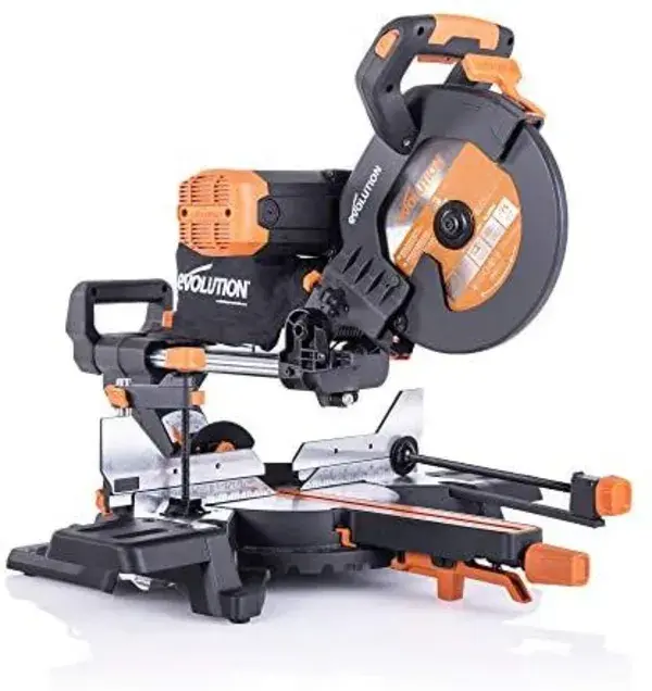 Evolution Power Tools R255SMS-DB+ Double Bevel Sliding Mitre Saw, Multi-Material Cuts Metal, Wood, Plastic &amp; More - with Plus Pack includes Clamps, Dust Bag &amp; Blades, 255mm (230V) : Amazon.co.uk: DIY &amp; Tools