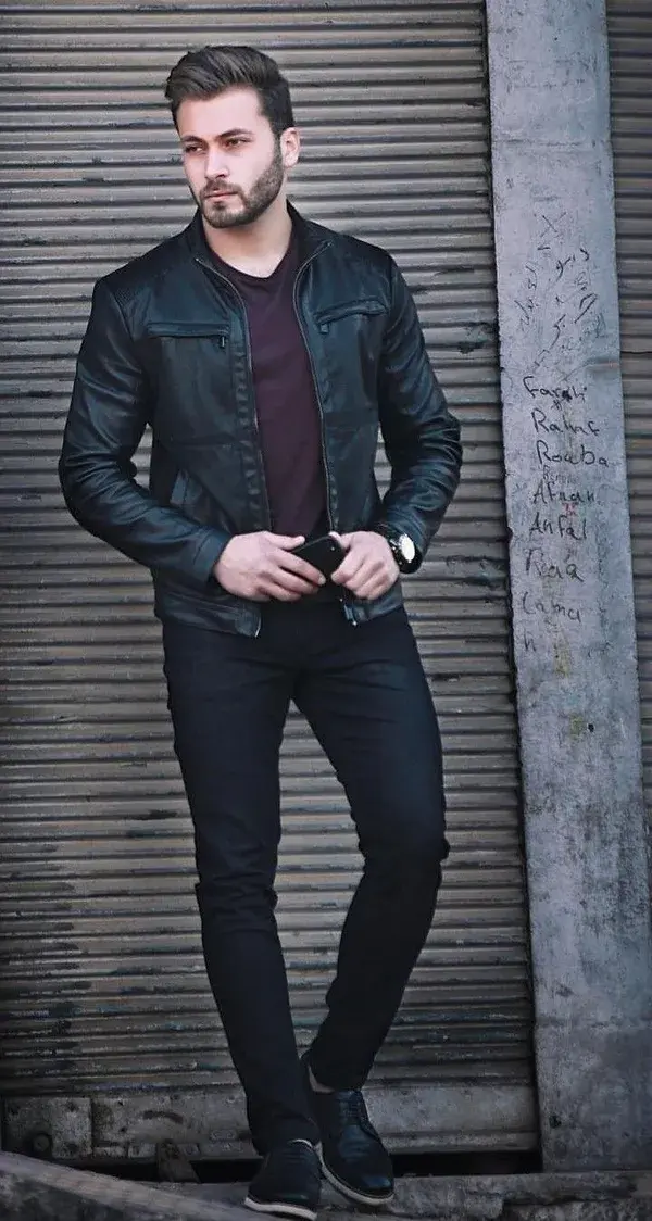 Mens Leather Jacket in Black | Street Style