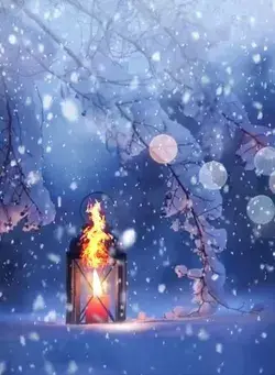 lamp burning in snow