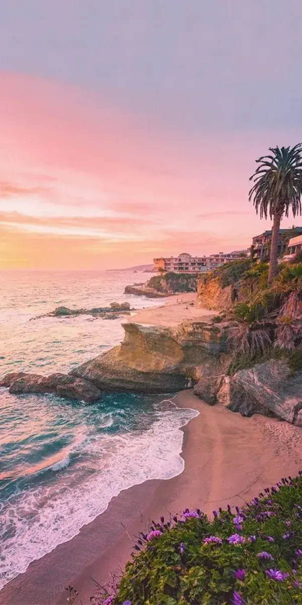 Gorgeous cotton candy sunset sky on beach