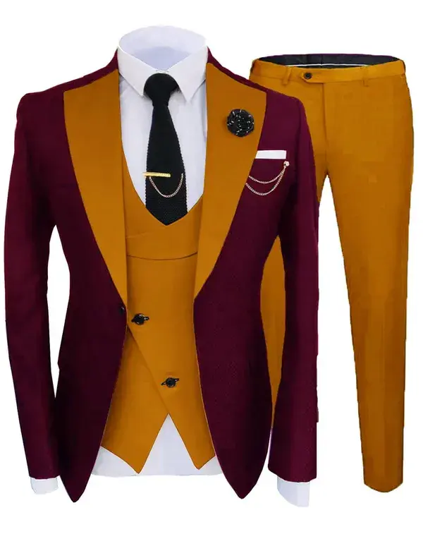 Everbeauty Mens Fashion Slim Fit 3 Piece Wedding Suits 2022 Elegant Party Blazer Vest Pants Set EXZ089