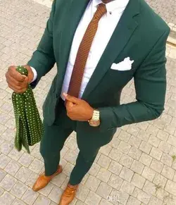 Top Selling Green 2pieces Men Suit Groom Tuxedos Custom Made Wedding Best Blazer For Man (Jacket+Pants+Tie+Hankerchief) - as picture10 / S