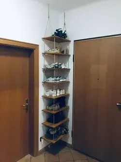 Custom hanging wooden shoe shelf